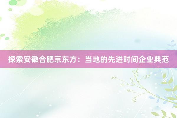 探索安徽合肥京东方：当地的先进时间企业典范